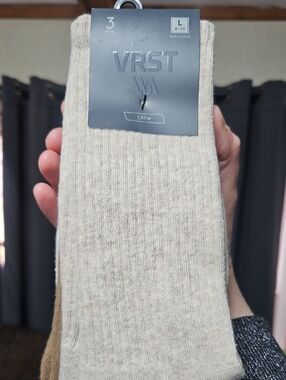 VRST Men's 3 Pack Versatile Crew Socks: BROWN/SAND: NEW IN PACK: SIZE L
